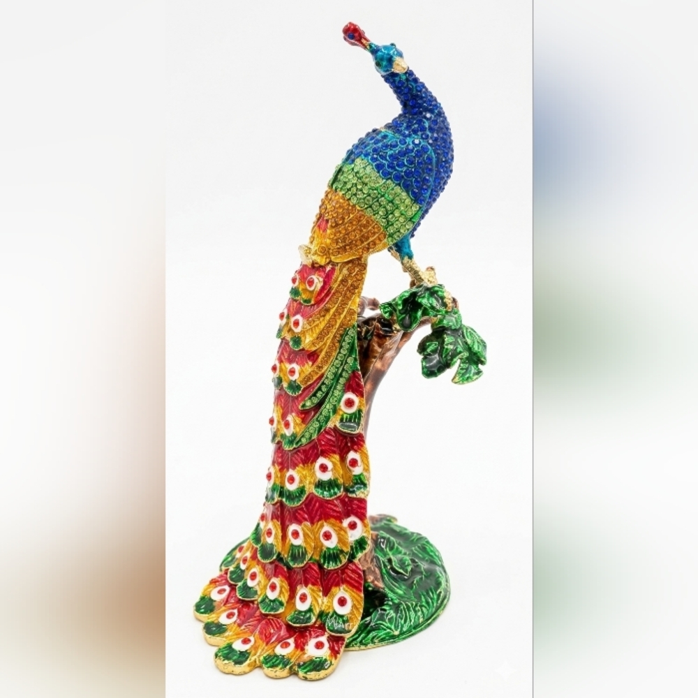 ‼️🚫 SOLD🚫‼️Luxury Bejeweled Peacock Trinket Box-CONG-DOLAI